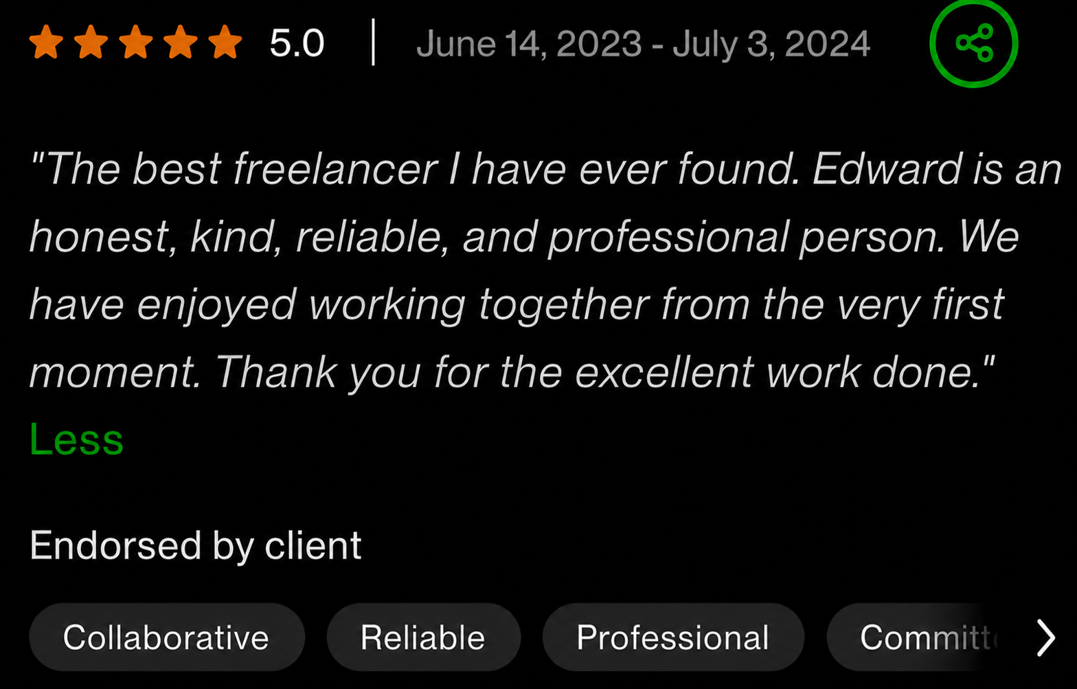 Upwork review screenshot